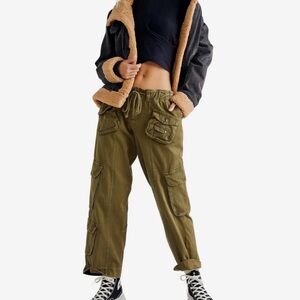 Free People Olive Utility Straight-Leg Cargo Pants